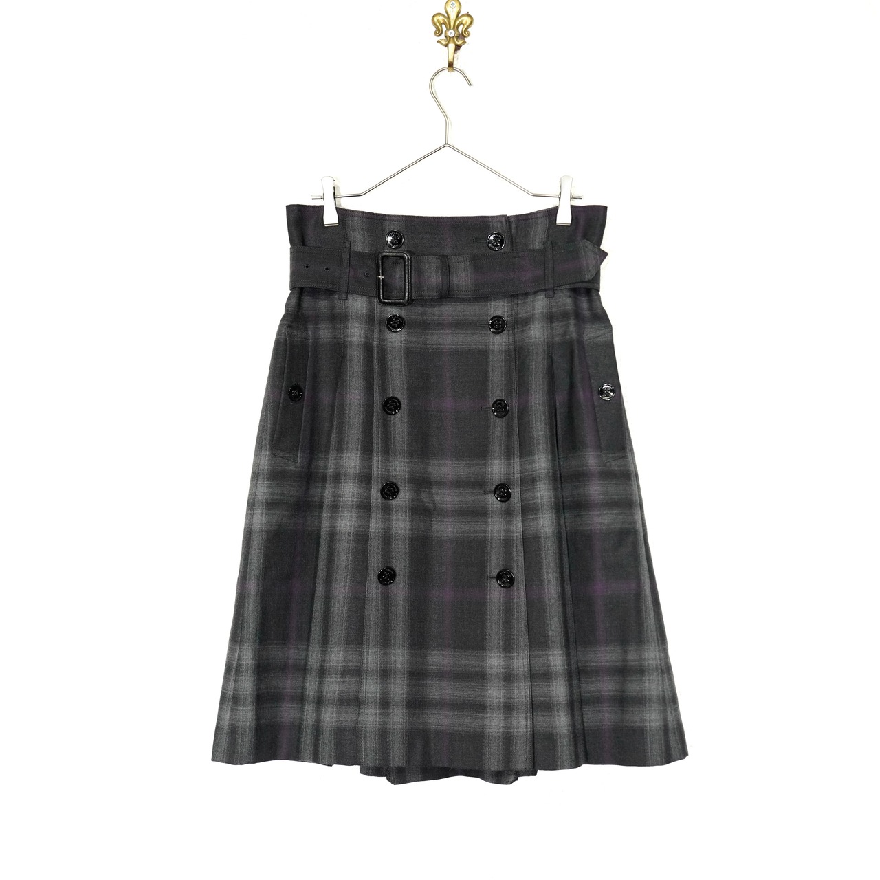 BURBERRY LONDON CHECK PATTERNED BELTED DESIGN WOOL SKIRT  