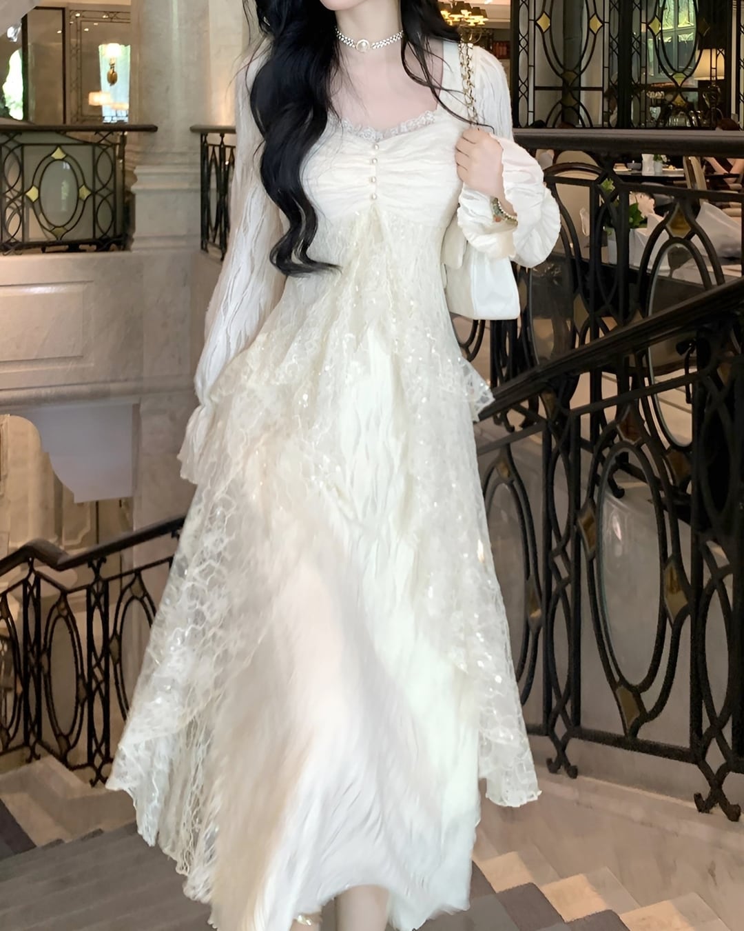 スパンコールレースレイヤードワンピース 24WP10097