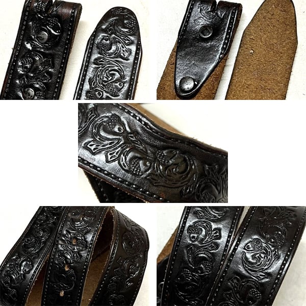 1点物◇USA製ビンテージ80s黒バックル無し型押しレザーベルト古着