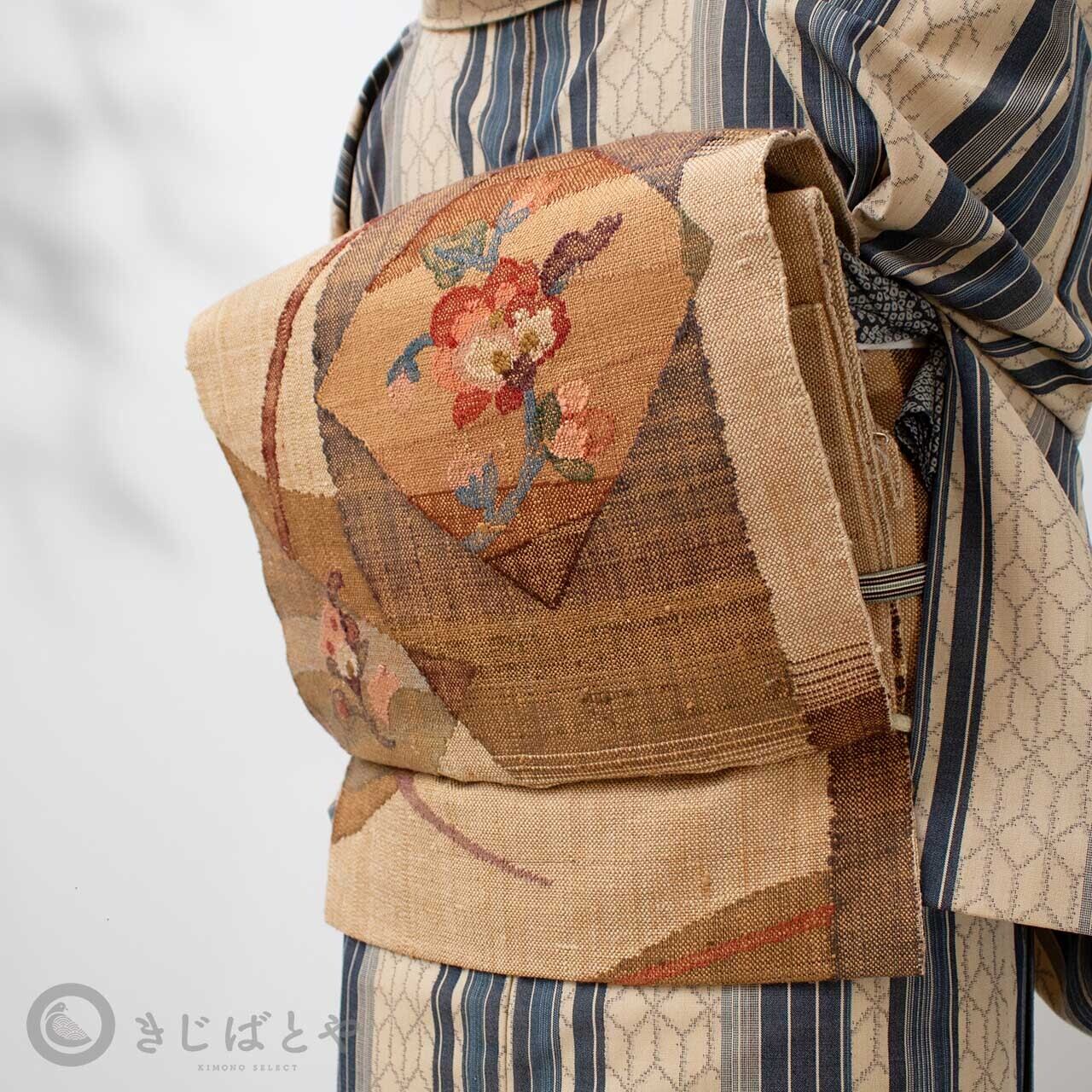 正絹紬 花の織りの八寸なごや