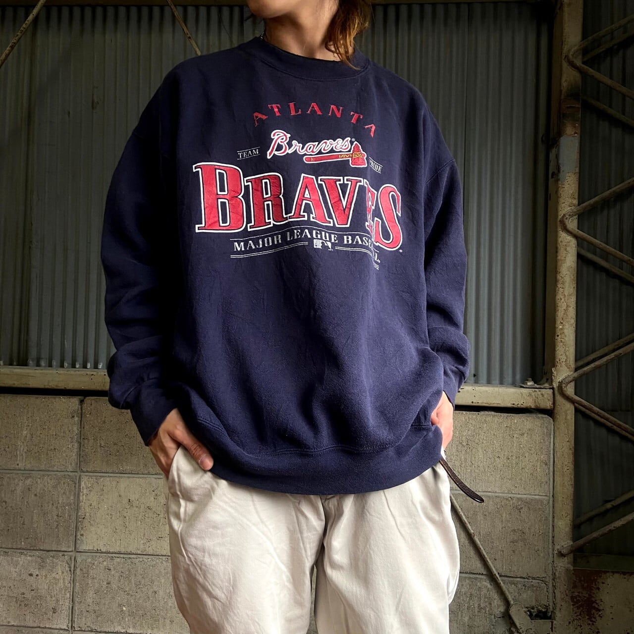 90年代 TRENCH MLB ATLANTA BRAVES アトランタブレーブス スポーツプリントTシャツ USA製 メンズXL ヴィンテージ /eaa318501