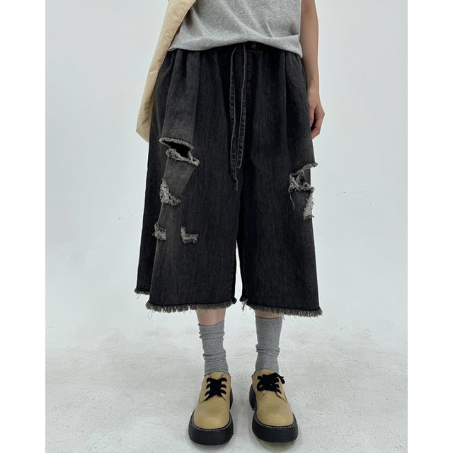 distressed wide cropped denim　ダメージワイドクロップドデニム　J1081