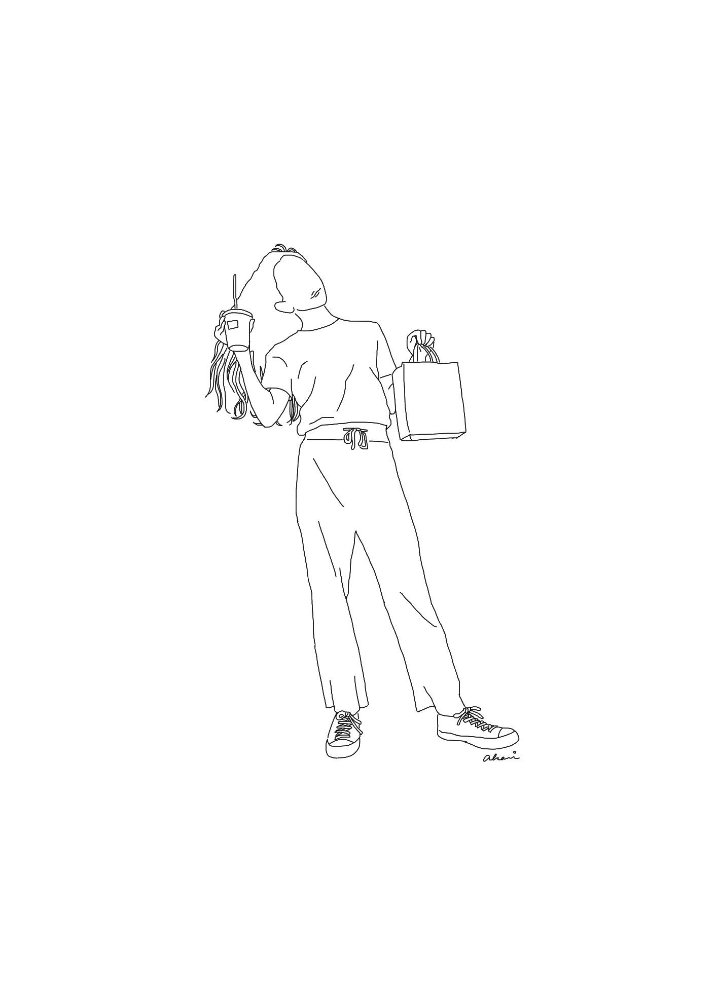 線画イラスト作成 3人 Akari Painting