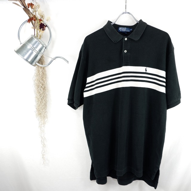 [XL]Ralph Lauren Horizontal Stripes Polo Shirt | ラルフローレン 黒 ボーダー ポロシャツ