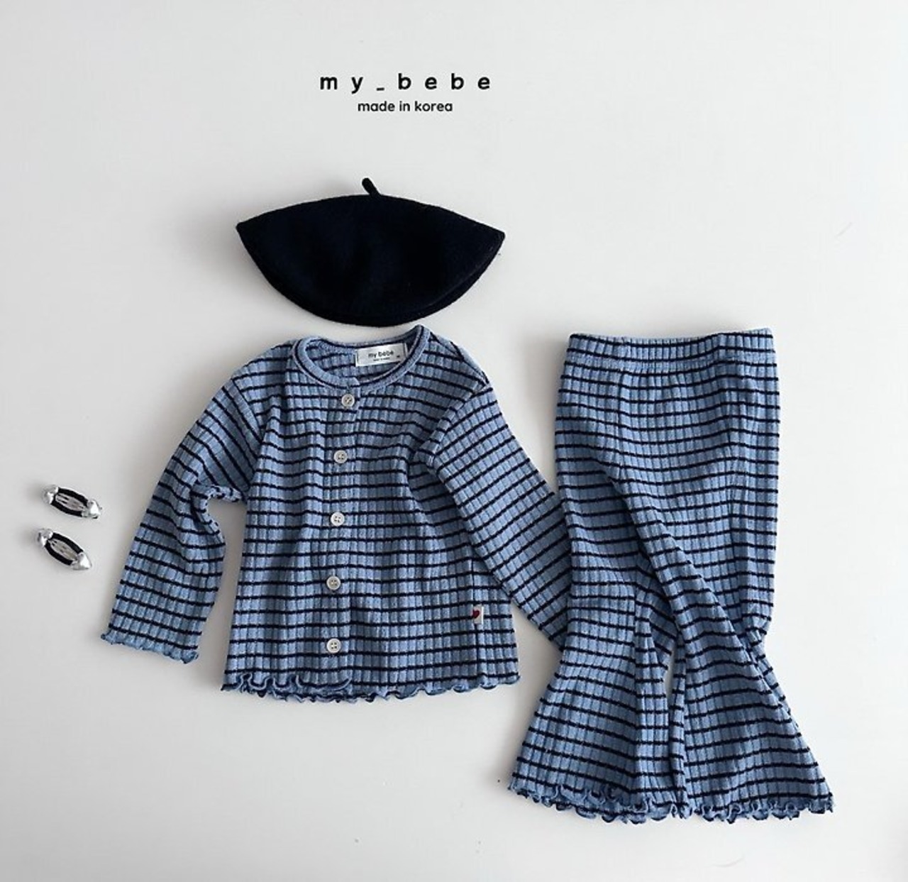 韓国子供服 / Mybebe / ボーダーひらひらブーツカット *XS~XL*