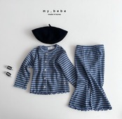 韓国子供服 / Mybebe / ボーダーひらひらブーツカット *XS~XL*