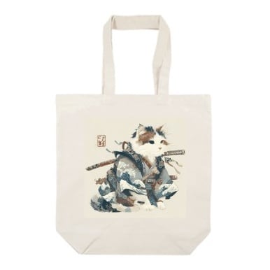アートを持ち歩こう。「 波を纏う武士猫」布トート A4（M）