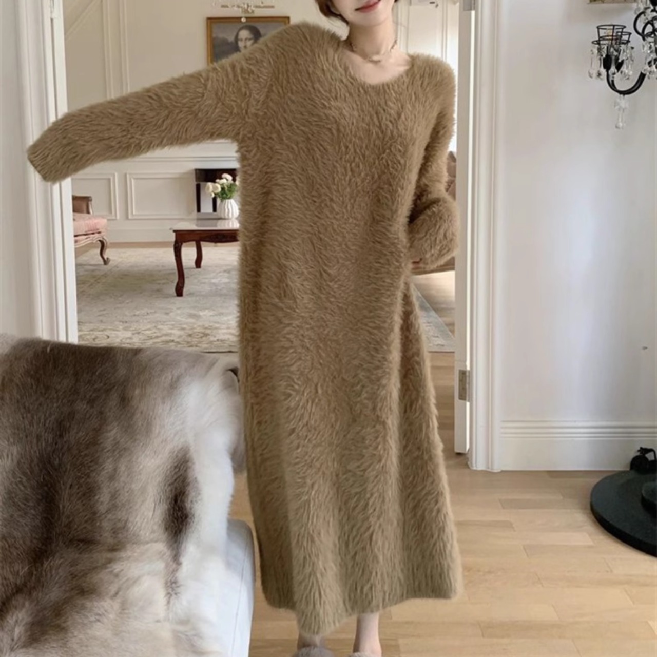 Mink fleece long sweater dress (ME103)