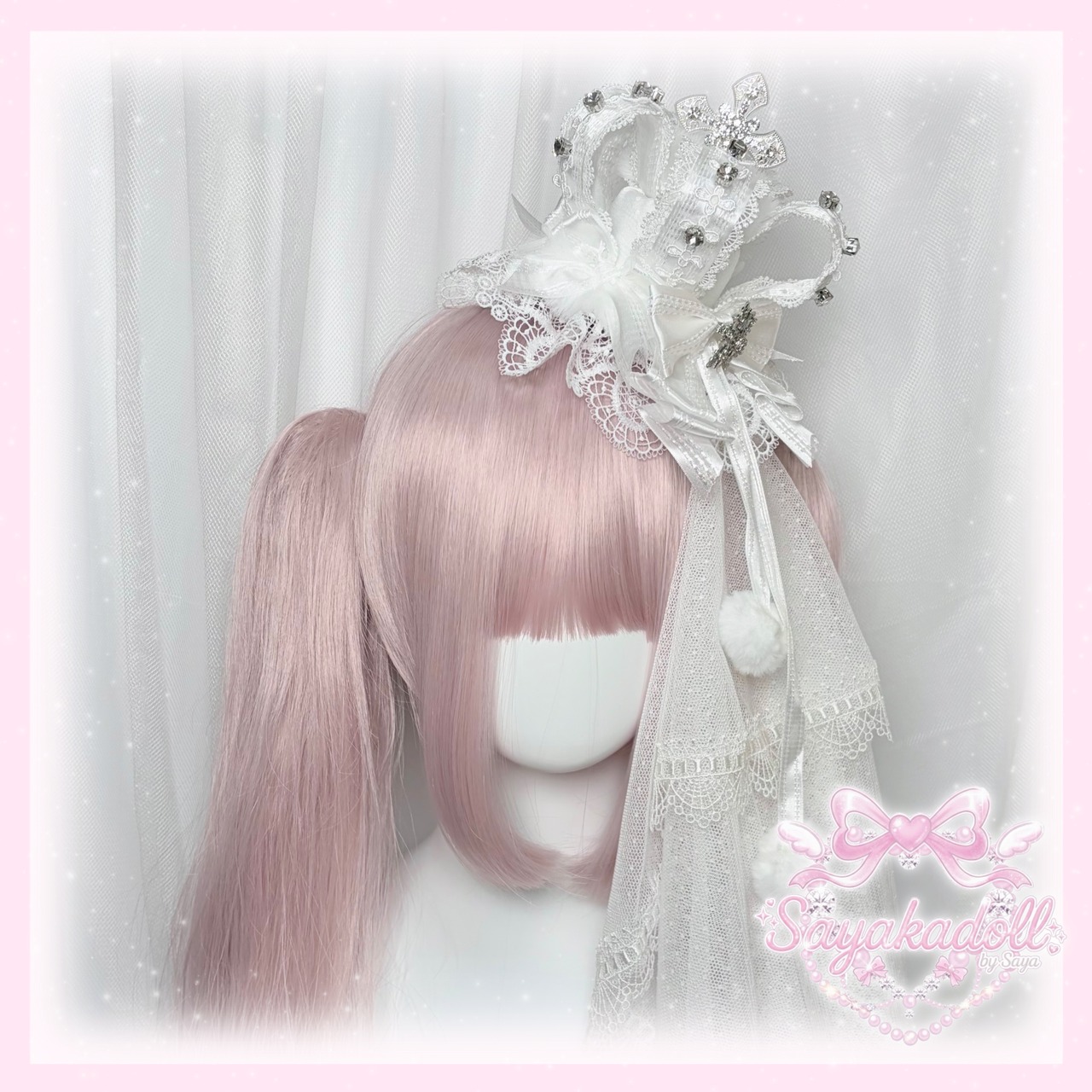 ♡【全5色】MAID スノープリンセス 雪の結晶ビジュークラウン&ぽんぽんリボンクラウンミニハット light blue ♡