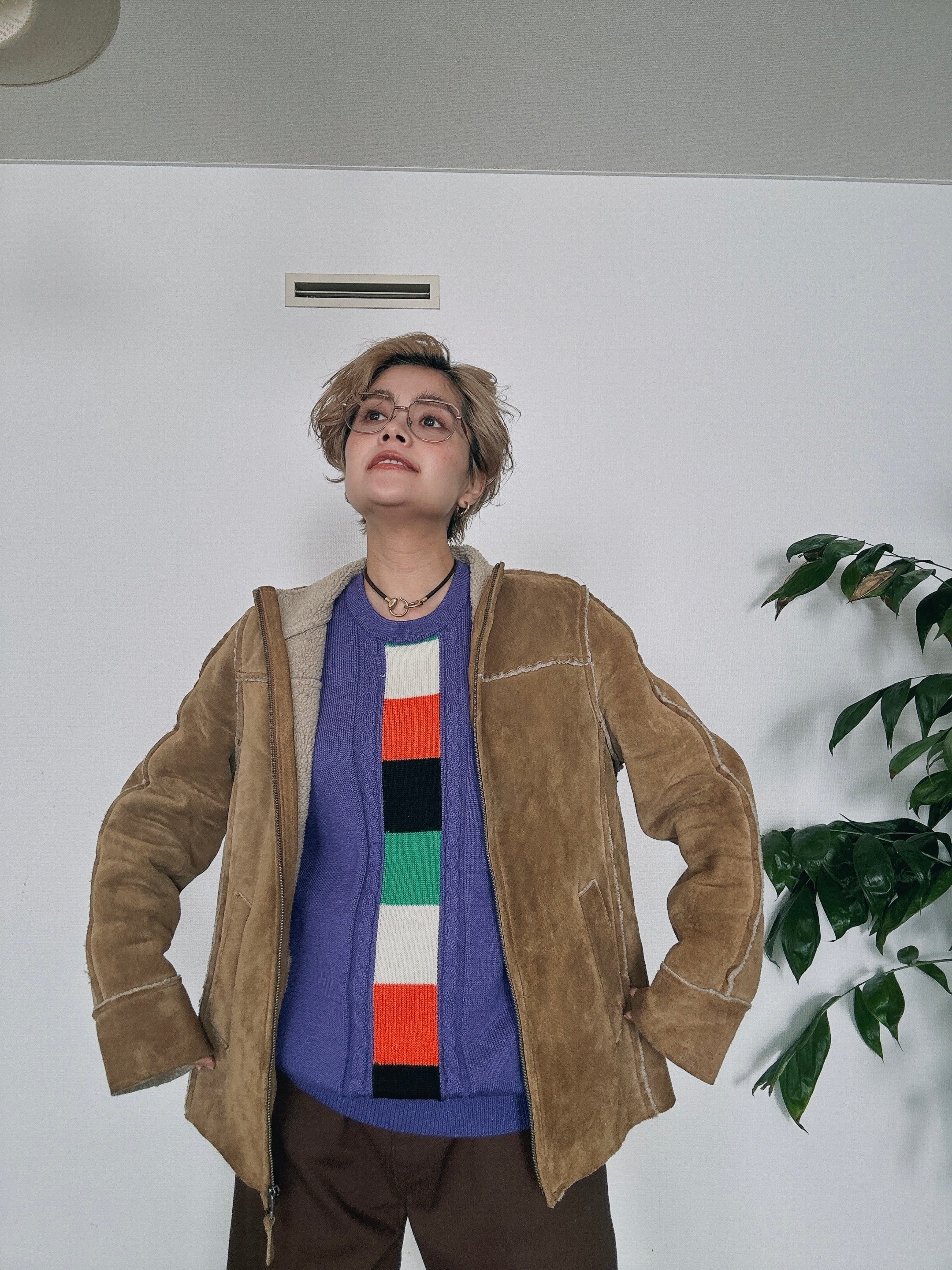 OT1003）OLD GAP suede leather stand collar boa jacket