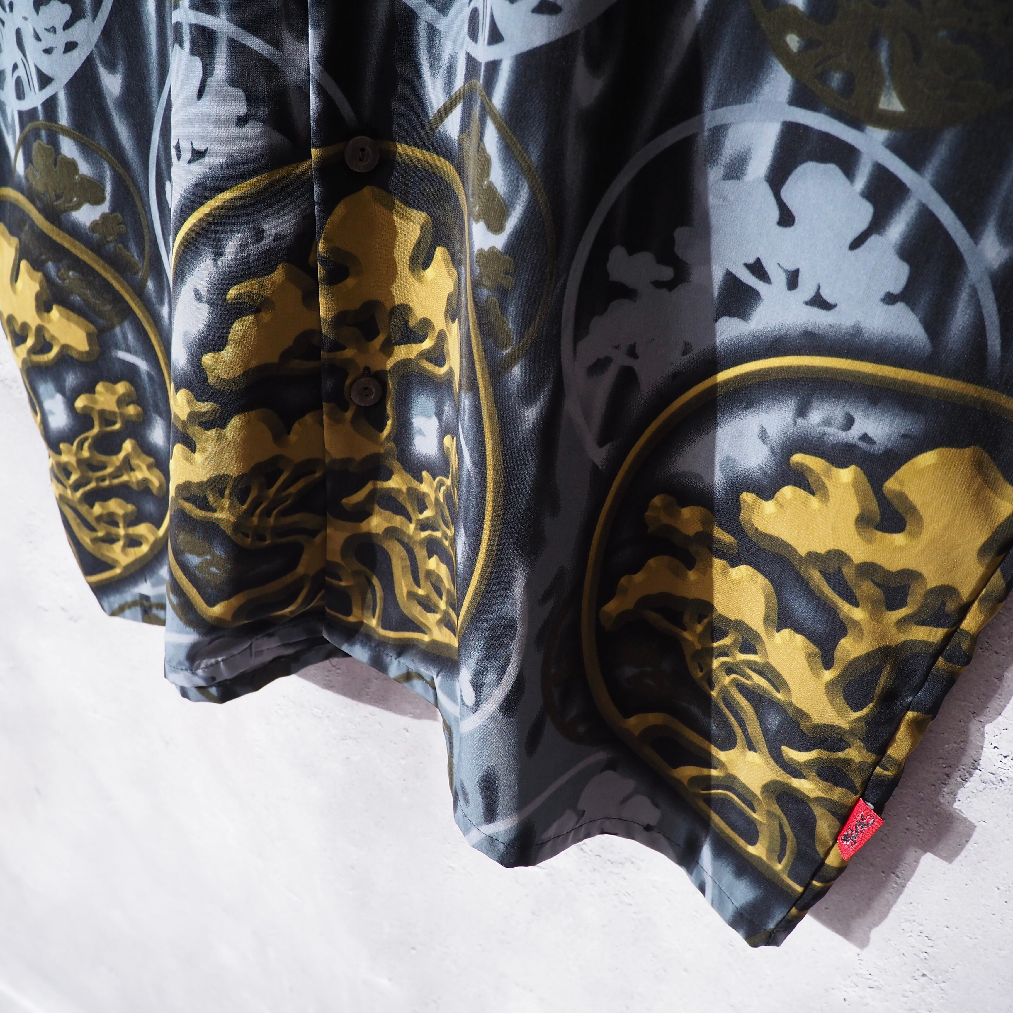 ” 五葉松 ” Japanese art pattern printed open collar shirt