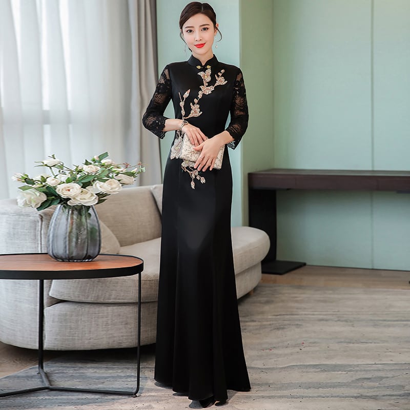 ロングチャイナドレス チャイナ風ワンピース チャイナ風服 中華服