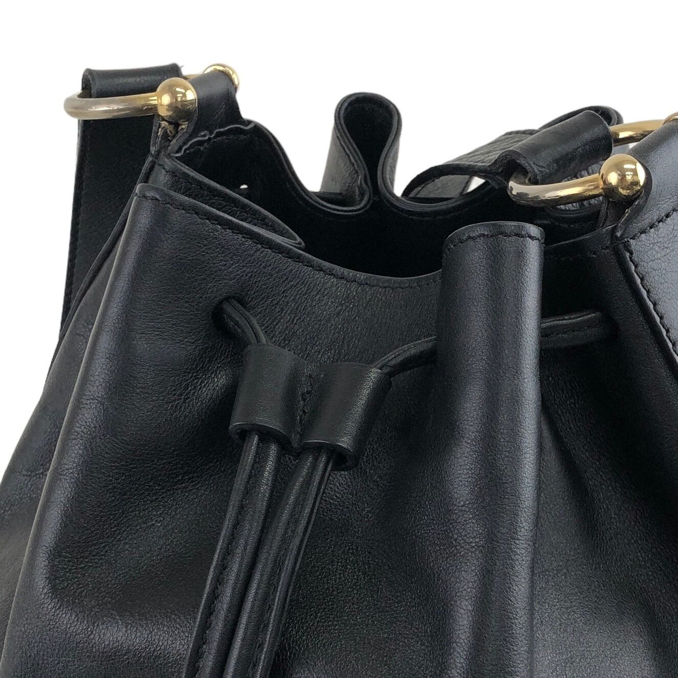 希少品 オールドセリーヌ 巾着レザーショルダーバッグ ガンチーニ金具 黒 CELINE セリーヌ ショルダーバッグ ブラック ガンチーニ レザー 巾着
