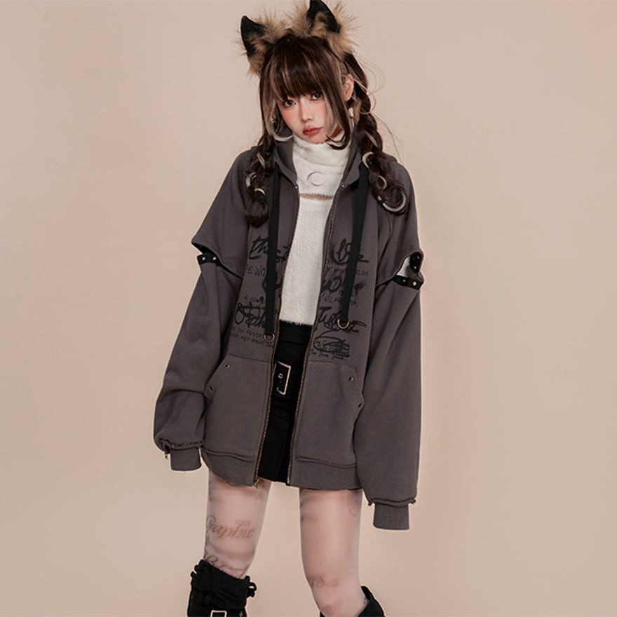 パンク フーディパーカー 猫耳 ZIPアップ 地雷系｜WithU | ゴスロリ