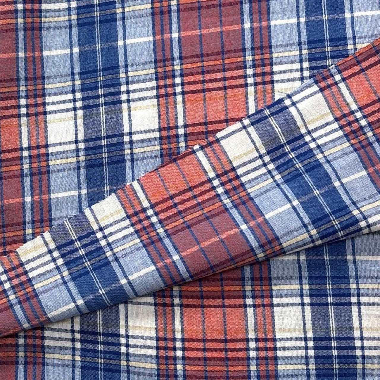 cd454◆3m◆M◆訳あり◆綿100%マドラスチェック生地◆ブルー系