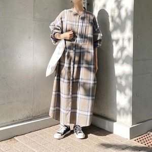 Waffle check dress (brown)