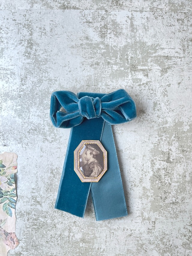 フランス製 ベルベットリボン ( 36mm )　4.エマブルー　／手芸素材・ハンドメイド・ヘアアクセにも