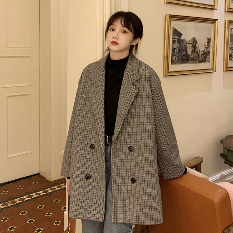 格子柄ジャケット スプリングオータムルーズカジュアル 春物 秋物 試着室18372646364