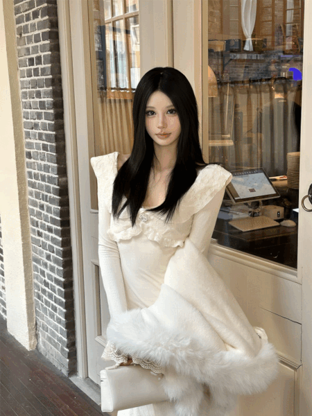 #フレンチ|ファーリブポンチョアウター&ビジューフリンジロングワンピース|Atelier Item