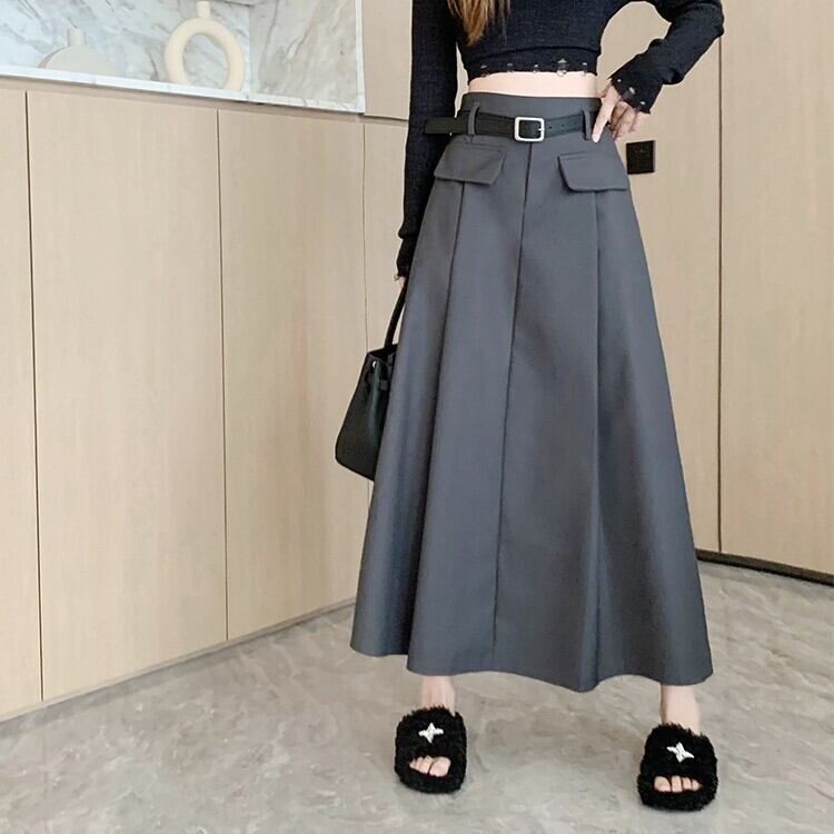 スカート レディース 2色 ミモレ丈 スリム 細身 Aライン ウエストマーク ハイウエスト かわいい 大人可愛い きれいめ シンプル カジュアル 上品 おしゃれ かっこいい クール モード系 ストリート セクシー おとな こなれ感 キュート ガーリー 個性的 無地 通勤 学生 通学 デート お出かけ 女子会 イベント リゾート 旅行 海 散歩 コンサート ライブ カフェ巡り 送料無料 S M L XL ブラック グレー 秋 冬 10代 20代 ママ 韓国系 着回し 普段使い 体型カバー 脚長 コーデ モテ