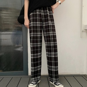 【送料無料】チェック柄 ワイドパンツ ロングパンツ ボトムス ハイウエスト ゆったり ボーイフレンド マニッシュ シンプル おしゃれ レトロ 大人可愛い カジュアル デイリー 着回し 普段使い M-048IU