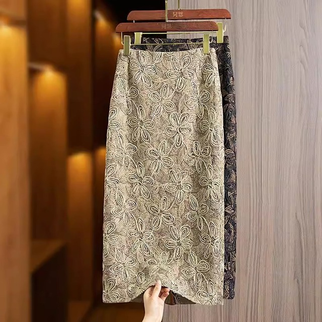 フラワーレース刺繍タイトスカート A01213