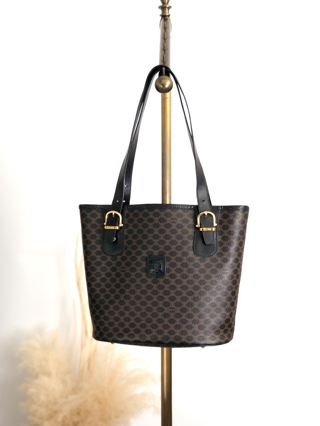 CELINE セリーヌ マカダム ブラゾン型押し 巾着 ショルダーバッグ ミニバッグ ベージュ vintage ヴィンテージ オールド teszer