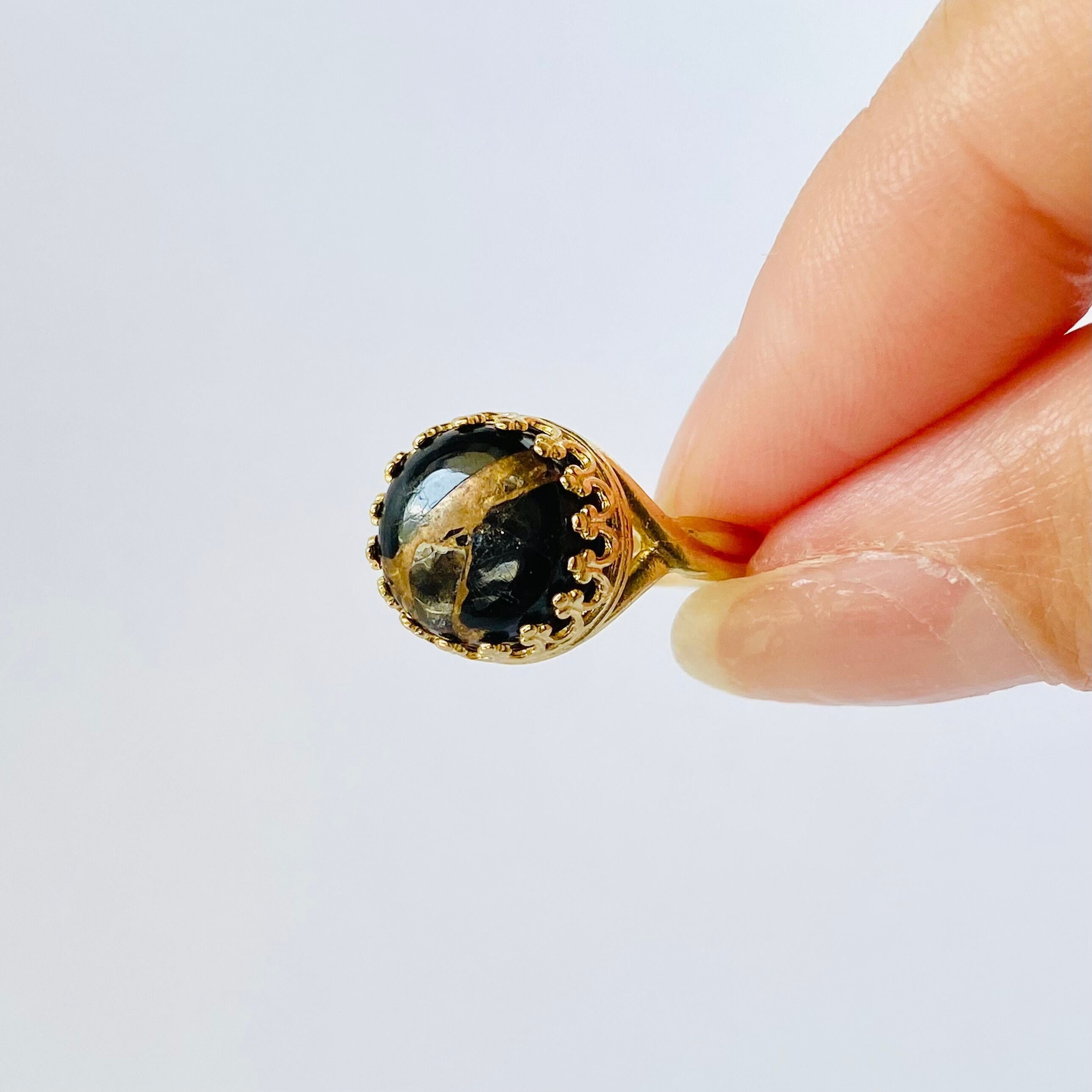 ✤天然石 コッパーオブシディアン 大粒オーバル ソリッド リング 
