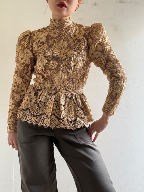 60-70s Vintage Gold Lace Blouse