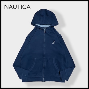 【NAUTICA】ワンポイント 刺繍ロゴ フルジップ ジップアップパーカー フーディー ネイビー L ノーティカ US古着