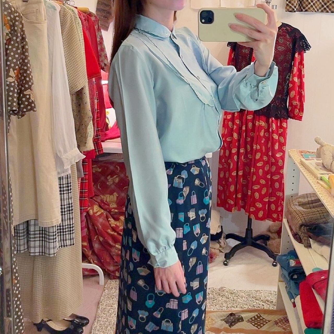 mint green embroidery blouse