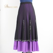 社交ダンス 衣装 スタンダード スカート レッスンウェア 女性用 レディース オールシーズン 練習着 U:NA ユーナ 黒 紫 ブラック系 パープル系 ラインストーン スカート レディース用 ダンス衣装 練習用 衣装 日本製 伸縮性 舞台用 ファスナー付き