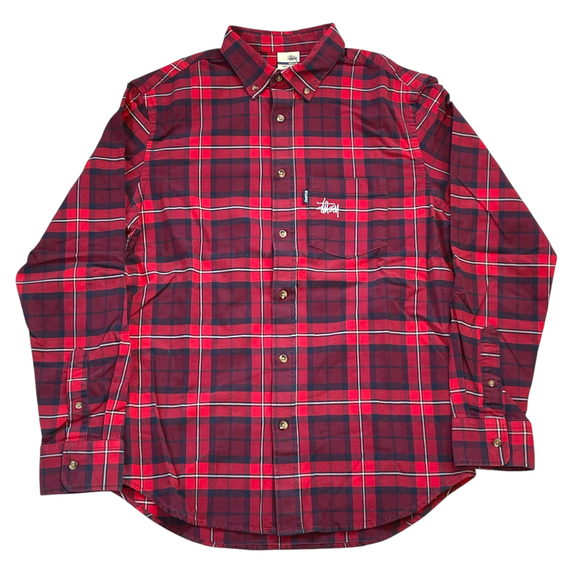 ⑤2000s Bootleg STUSSY embroidery B/D check shirt