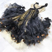 社交ダンス 衣装 サピエル Sapiel スタンダード ドレス スタンダードドレス ワンピース 黒 金 ゴールド フリル レース フロート ブラック系 ゴールド系 デモ 競技 ダンス パーティ 発表会 高級感 おしゃれ 上品 スカート イタリア製