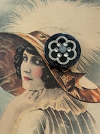 Japanese Vintage ボタン ブラック×シルバー 22mm フラワー グリッター ストーン レトロ アクセサリーパーツ 装飾材 カルトナージュ