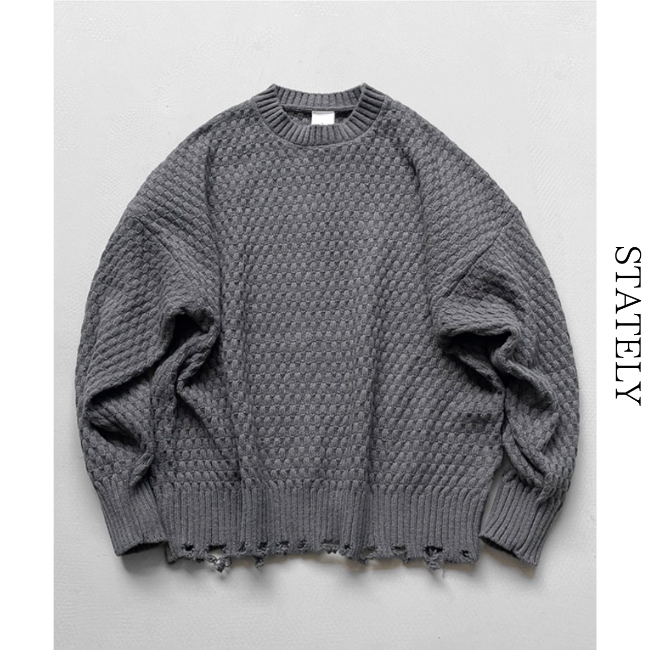 Damage Waffle Knit Sweater/5color_T49・画像4