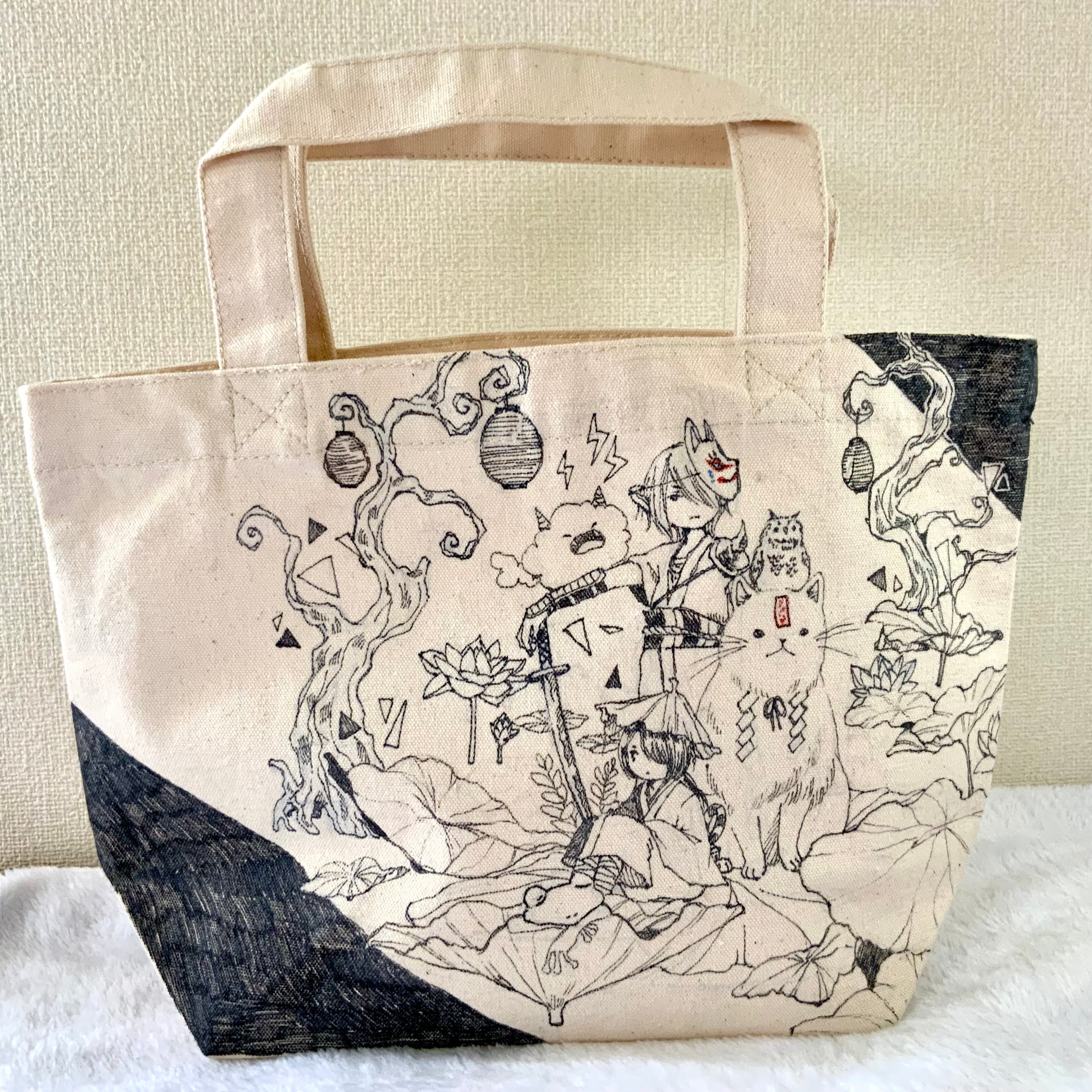 トートバック手描きイラストオーダー 手描きトートバッグS 水辺の休息場 | Art shop 森羅万象