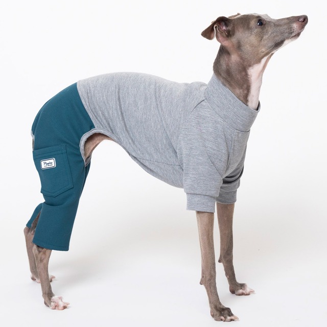 ５スリーブロンパース（5分丈） gray × green  / イタグレ服