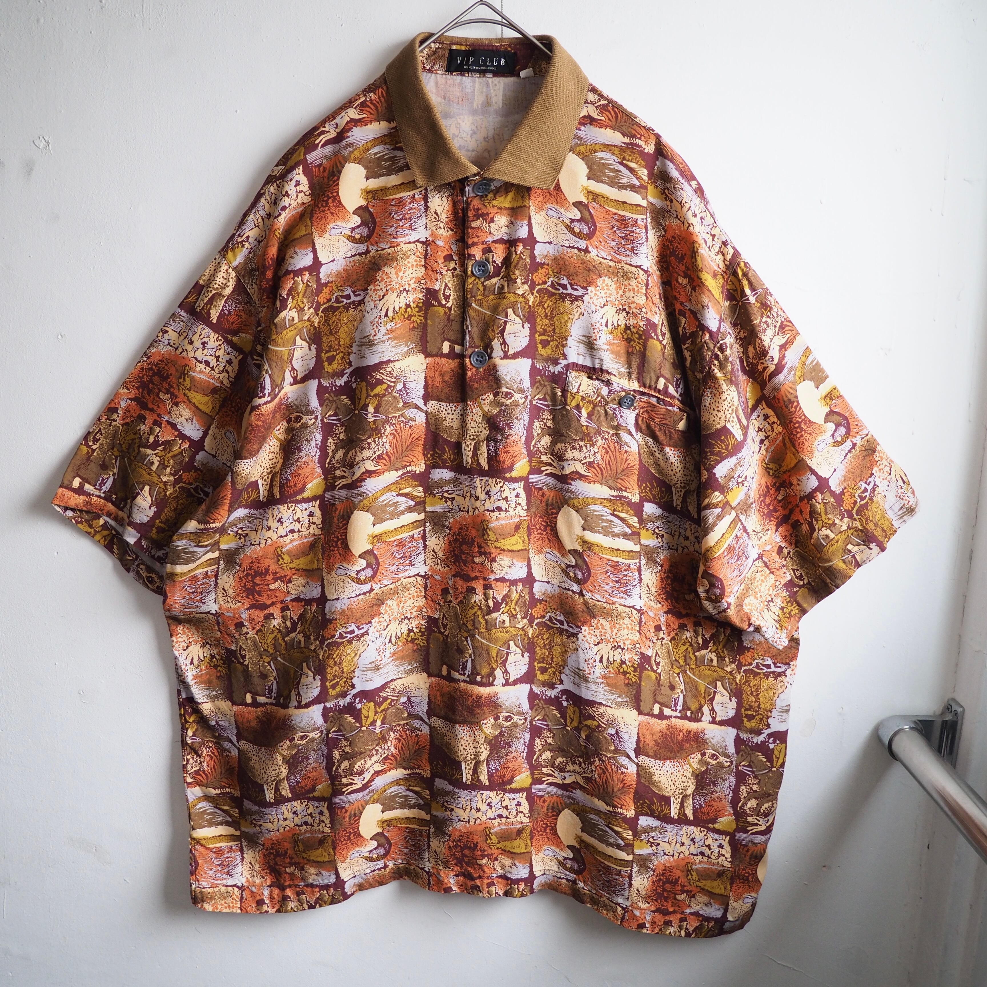 1980 - 90s Modern rétro Art full pattern Design vintage pull over rayon shirt