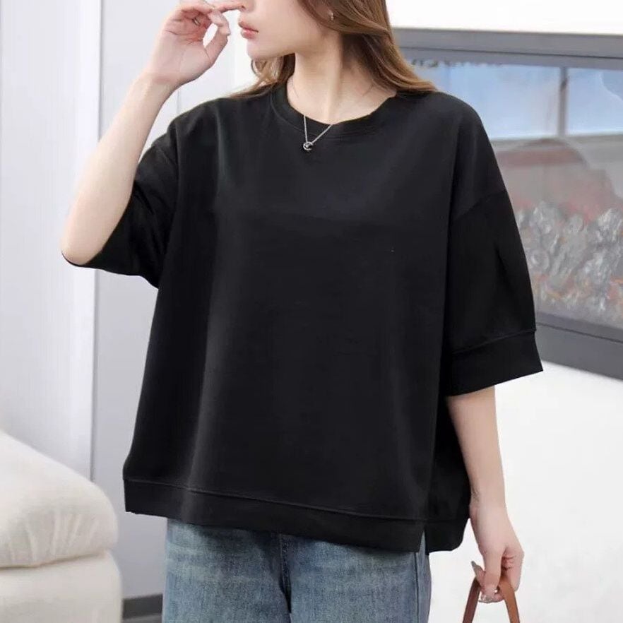 SIDE SLIT LANTERN SLEEVE IRREGULAR T-SHIRT M-16804