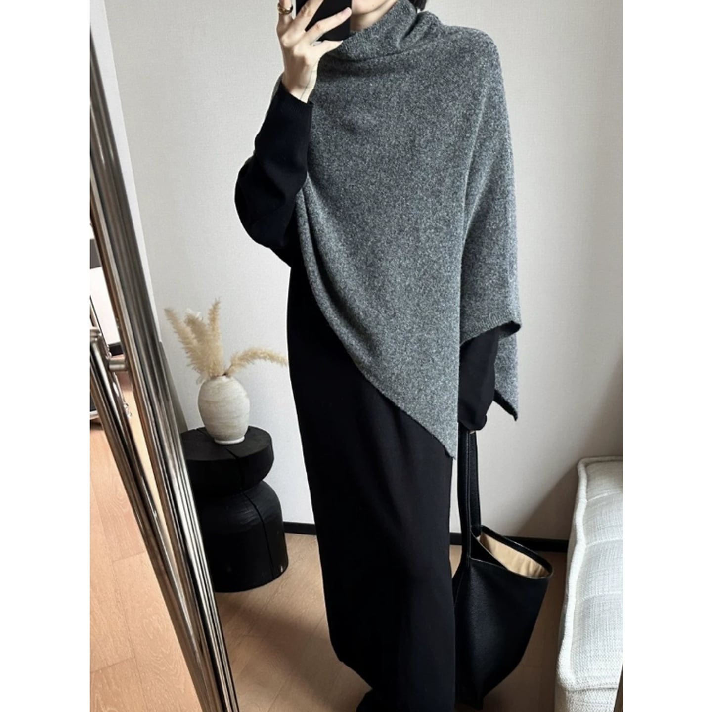 アシンメトリー タートルネックケープニット 2color RA3591