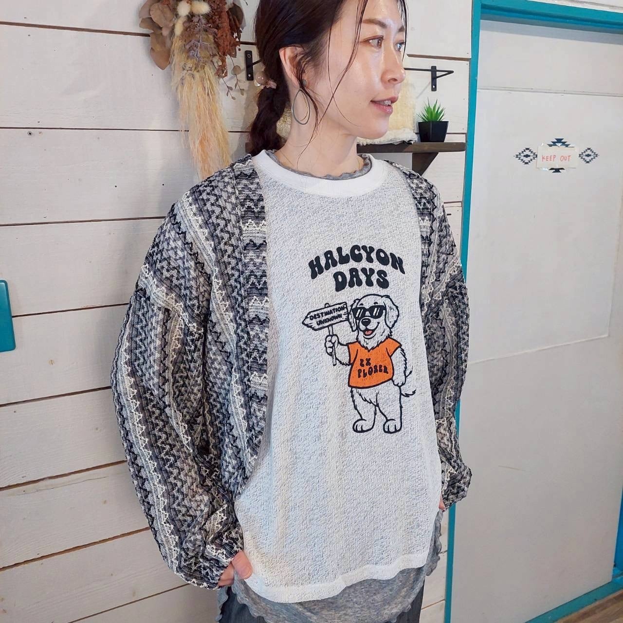 『People's』2751  シェブロン柄ニットソーショートボレロ　