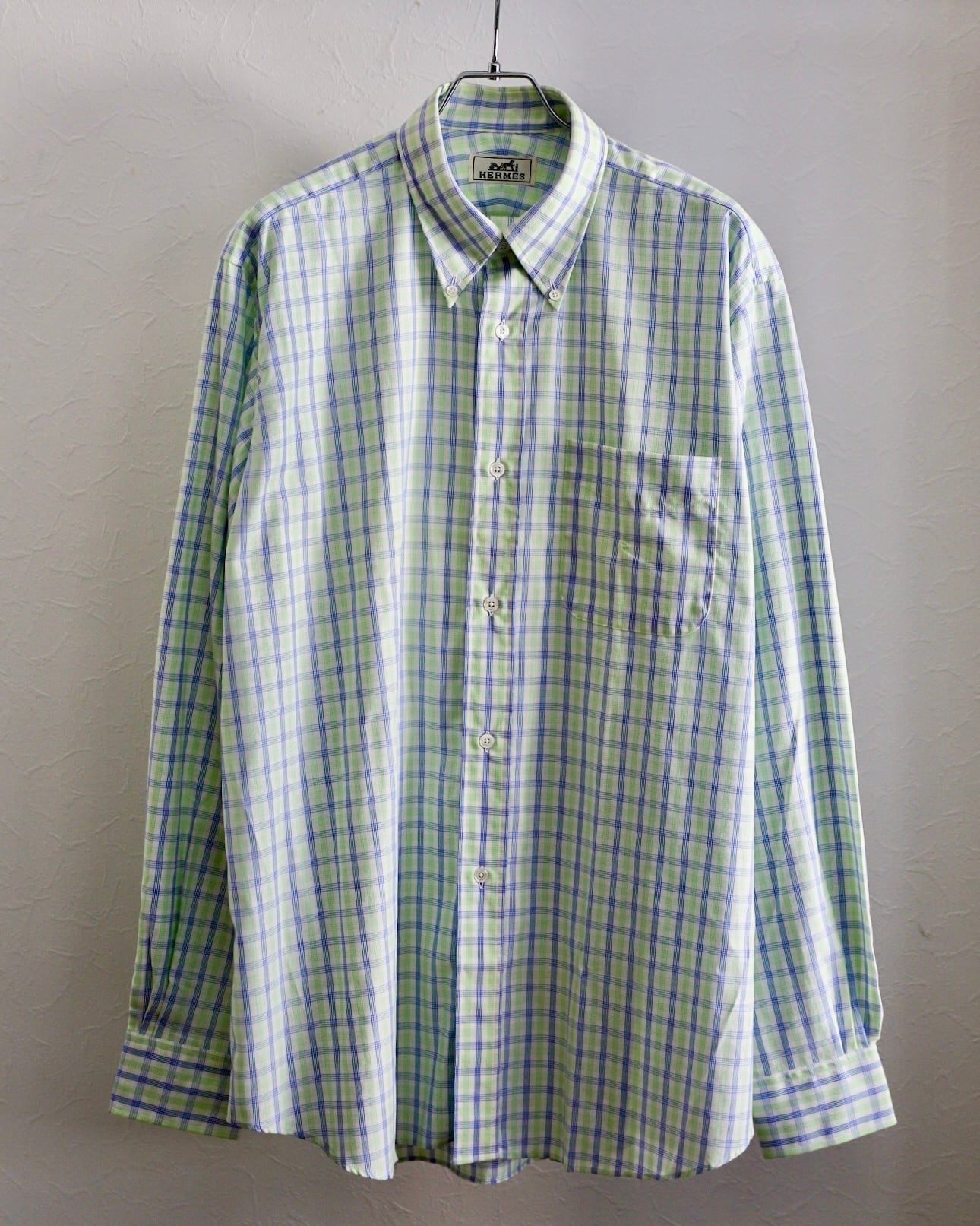 未使用】HERMES special cotton check shirt made in France dead