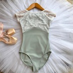 【即納】レースブラン ラグランレオタード グレーグリーンM　L1195