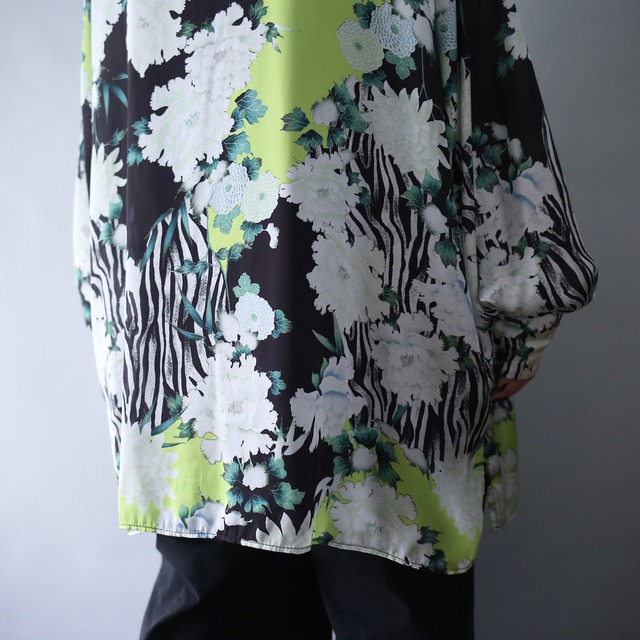 beautiful flower art pattern over silhouette fry-front minimal design shirt