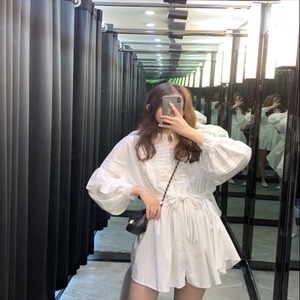 【送料無料】 ミニドレス  ブラウス  ショート丈・ミニ丈  長袖  エレガント系  きれいめ  大人可愛い  Aライン・フレア  フェミニン  こなれ感  レディースファッション・可愛い  韓国  お出かけ・女子会・パーティ・二次会  ホワイト
