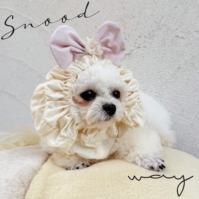 スヌード_ビッグリボン クリーム【Way_Collection】（ スヌード  リボン ヘアバンド ターバン ヘアバン 手作り ハンドメイド 愛犬とおでかけ おでかけコーデ プレゼント ギフト） 【Wanfood BULAN】
