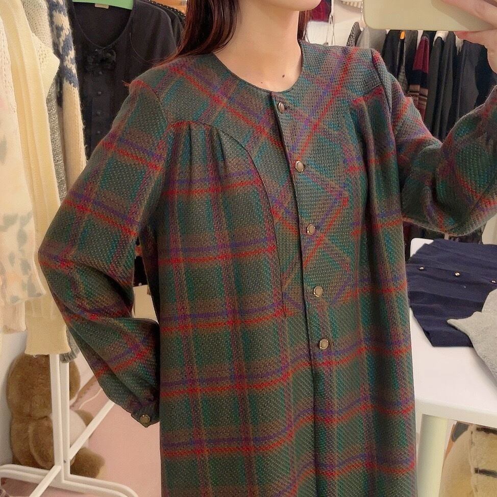 green check a line wool one-piece