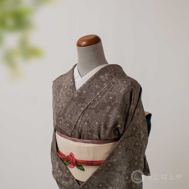 正絹紬　暗鳶と利休鼠の単衣