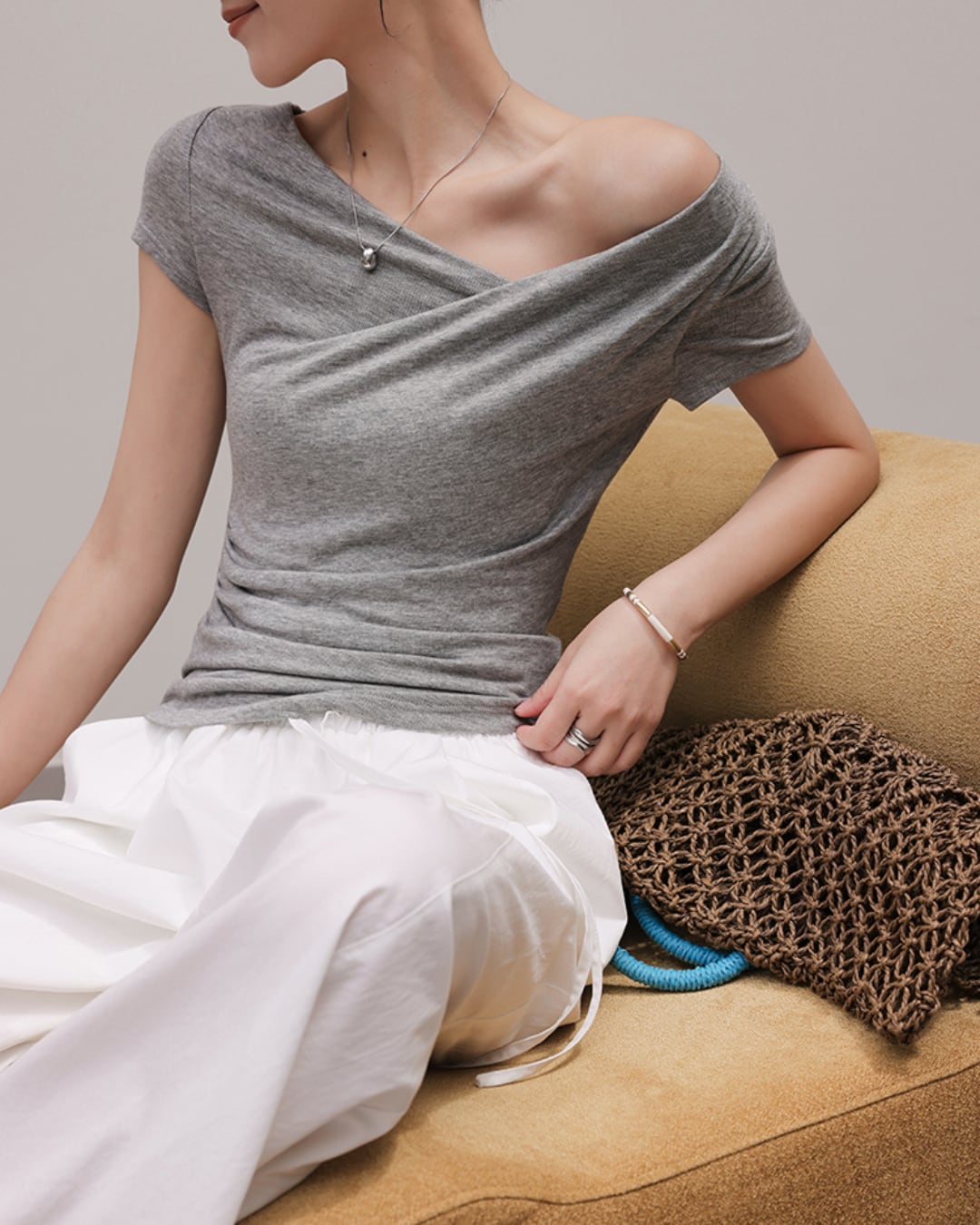 アシメトリードレープTシャツ S25554